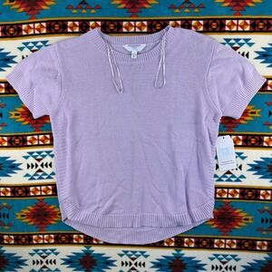 Time and‎ Tru Knit Top Short Sleeve Lightweight Pullover Lavender L